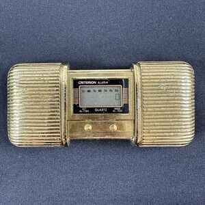 Vtg Collectible Collapsible Travel Quartz Alarm Clock 2" Gold Criterion W German